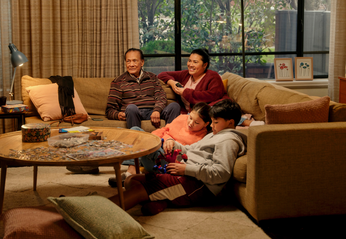 Family relaxing on the couch